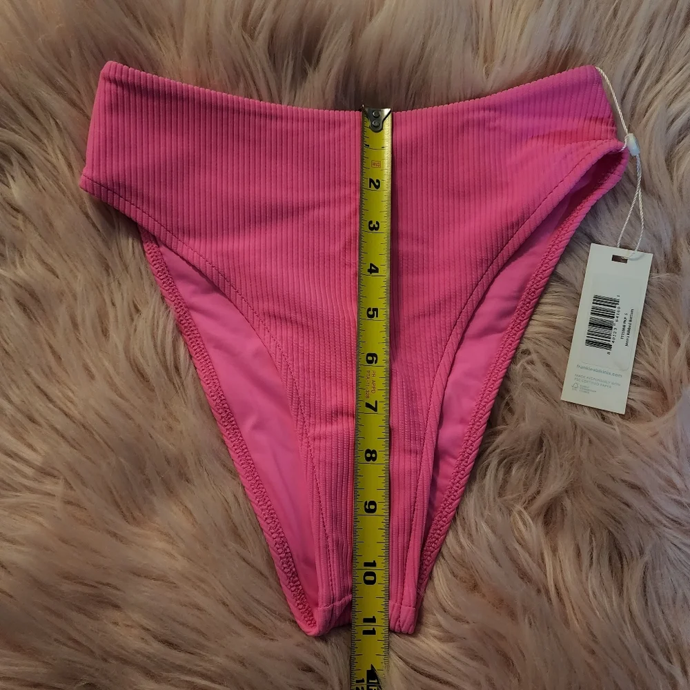 Frankies Bikinis Jenna ribbed high waist bikini bottom bright pink - Picture 7 of 9